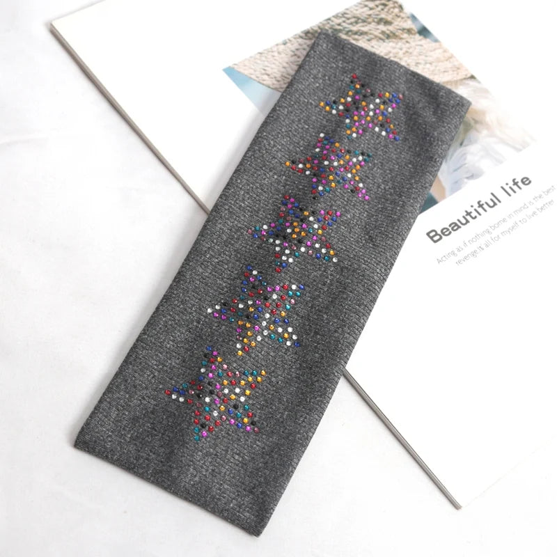 Bandeaux élastiques noirs simples pour filles, accessoires de cheveux doux et antidérapants, enveloppes de tête étoiles pour femmes, bandeau d'entraînement de Yoga