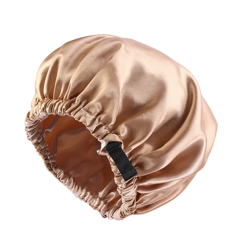 Bonnet en Satin pour dormir, Bonnet en soie réglable pour cheveux bouclés, Double couche, grand bonnet de sommeil doublé en Satin pour femmes