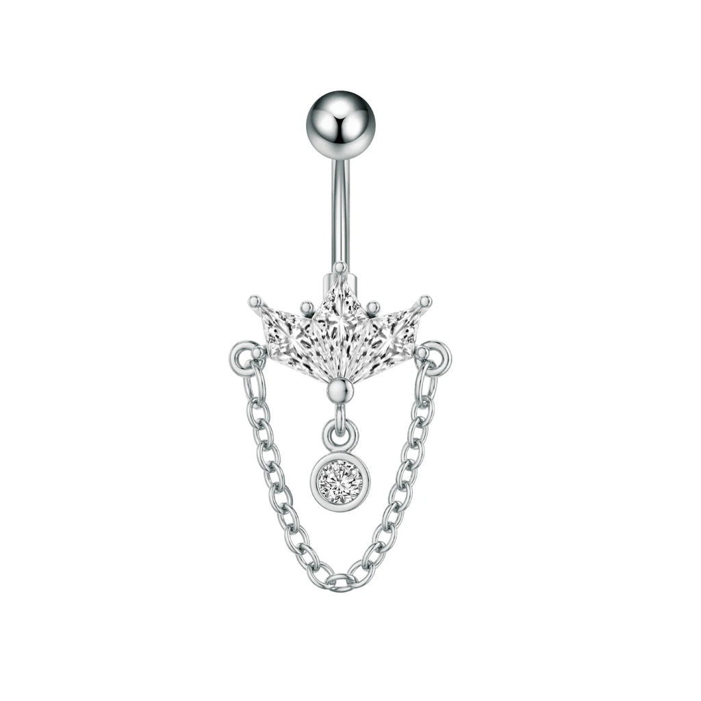 Anneaux de nombril incurvés 14G, cristaux CZ, corps Sexy, chaînes de nombril, fleur, Piercing de ventre, Umbigo, bijoux en acier inoxydable
