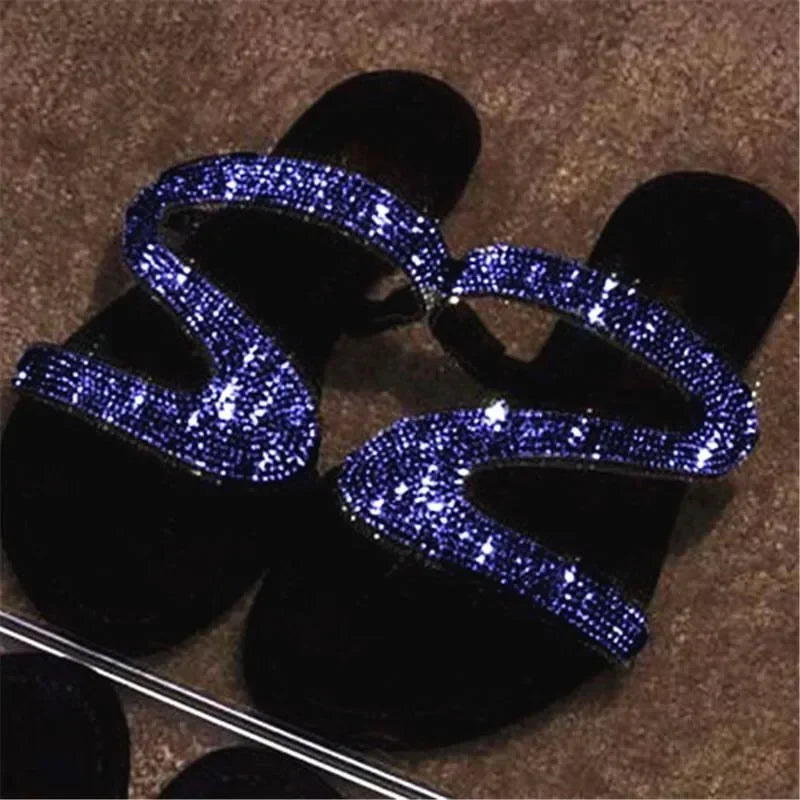 Pantoufles plates d'été pour femmes, tongs, sandales de plage en plein air, chaussures à paillettes, 2024