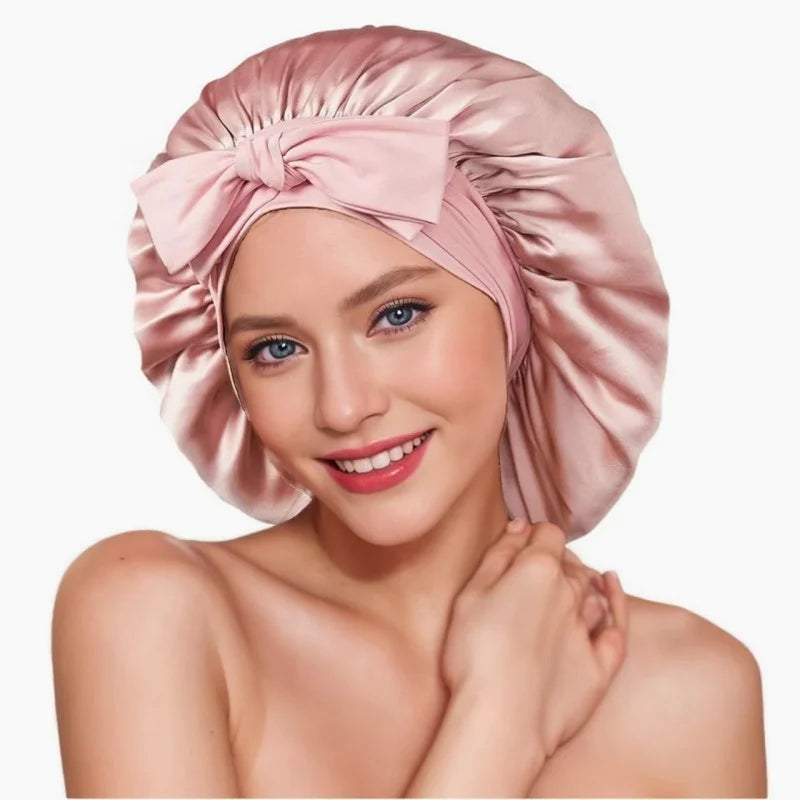 Nouveau bonnet de nuit en satin uni avec bande élastique extensible à nouer pour femmes, bonnet de douche ajustable, bonnet/turban pour couvrir les cheveux.