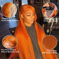 Perruque Lisse Orange Gingembre de 30 Pouces, Cheveux Humains Péruviens Colorés 350, Lace Frontale HD Transparente 13x6 13x4 pour Femmes