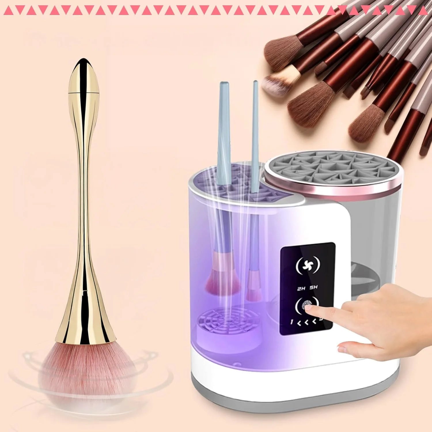 Machine de nettoyage de pinceaux de maquillage électrique 3 en 1 avec séchoir à pinceaux de maquillage, support portable, outil de nettoyage automatique USB pour tous les types de pinceaux de maquillage, fards à paupière