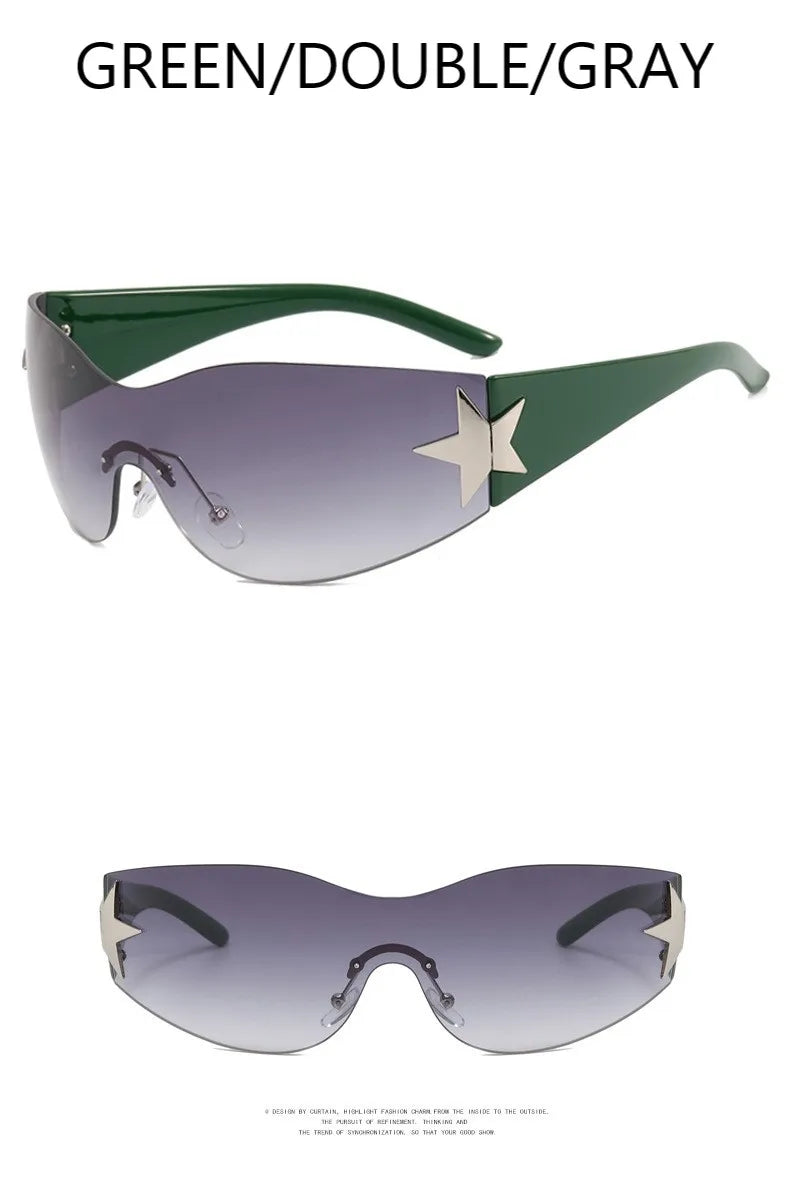 Lunettes de soleil sport punk Y2K de luxe, de marque, de créateur, style masque, monobloc, pour femme, cinq étoiles