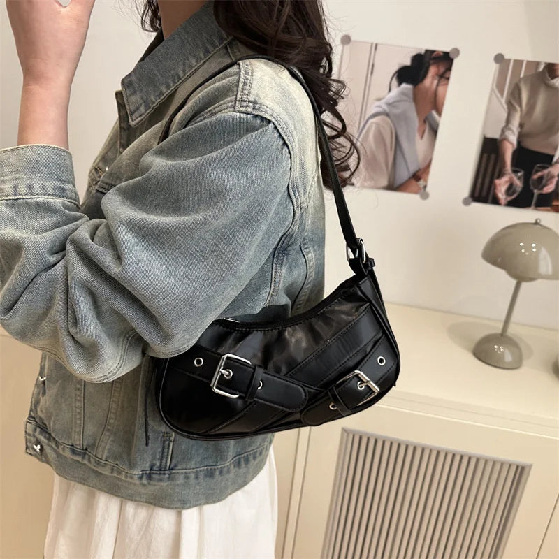 Sac à bandoulière vintage Y2K en cuir PU pour femme, petit sac bandoulière, sac sous le bras tendance pour femme, pochette et sac à main