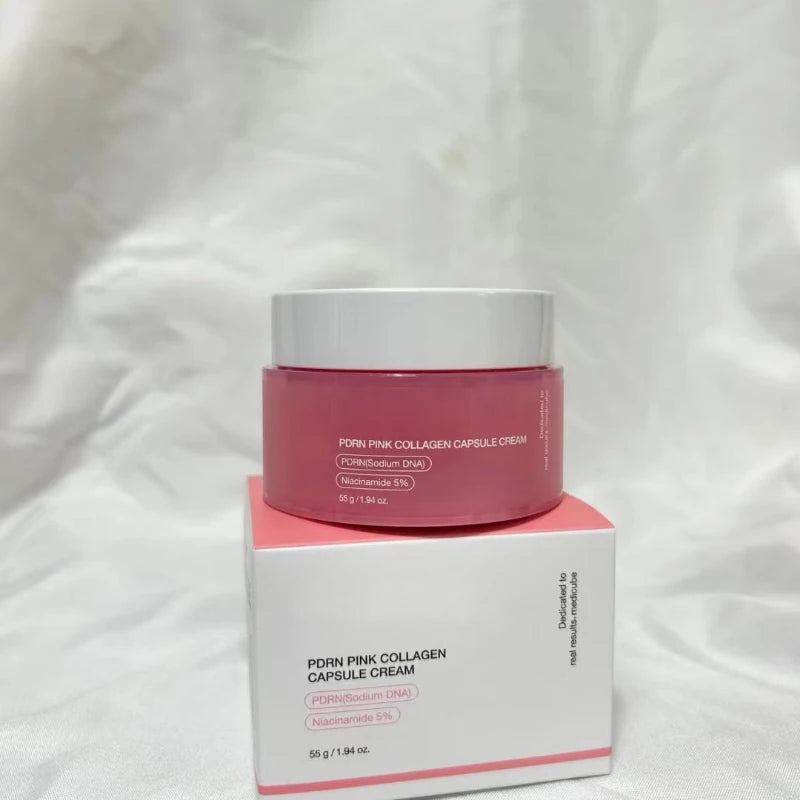 Crème Coréenne au Collagène Rose PDRN en Capsules avec Niacinamide pour un Teint Uniforme, Hydratant Léger Non Gras pour le Visage