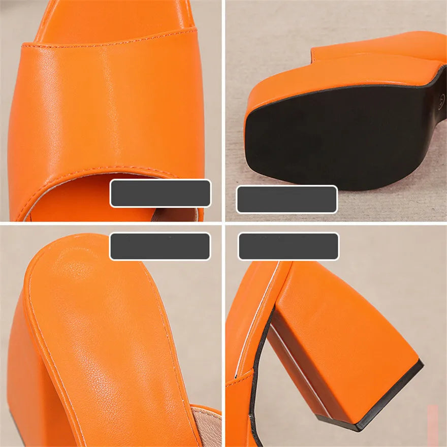 Sandales à plateforme pour femme disponibles en 5 couleurs, chaussons de plage en cuir souple à talon épais, chaussures d’été 2026 à bout carré, escarpins sexy pour femme, parfaits pour les fêtes et les occasions spéciales.