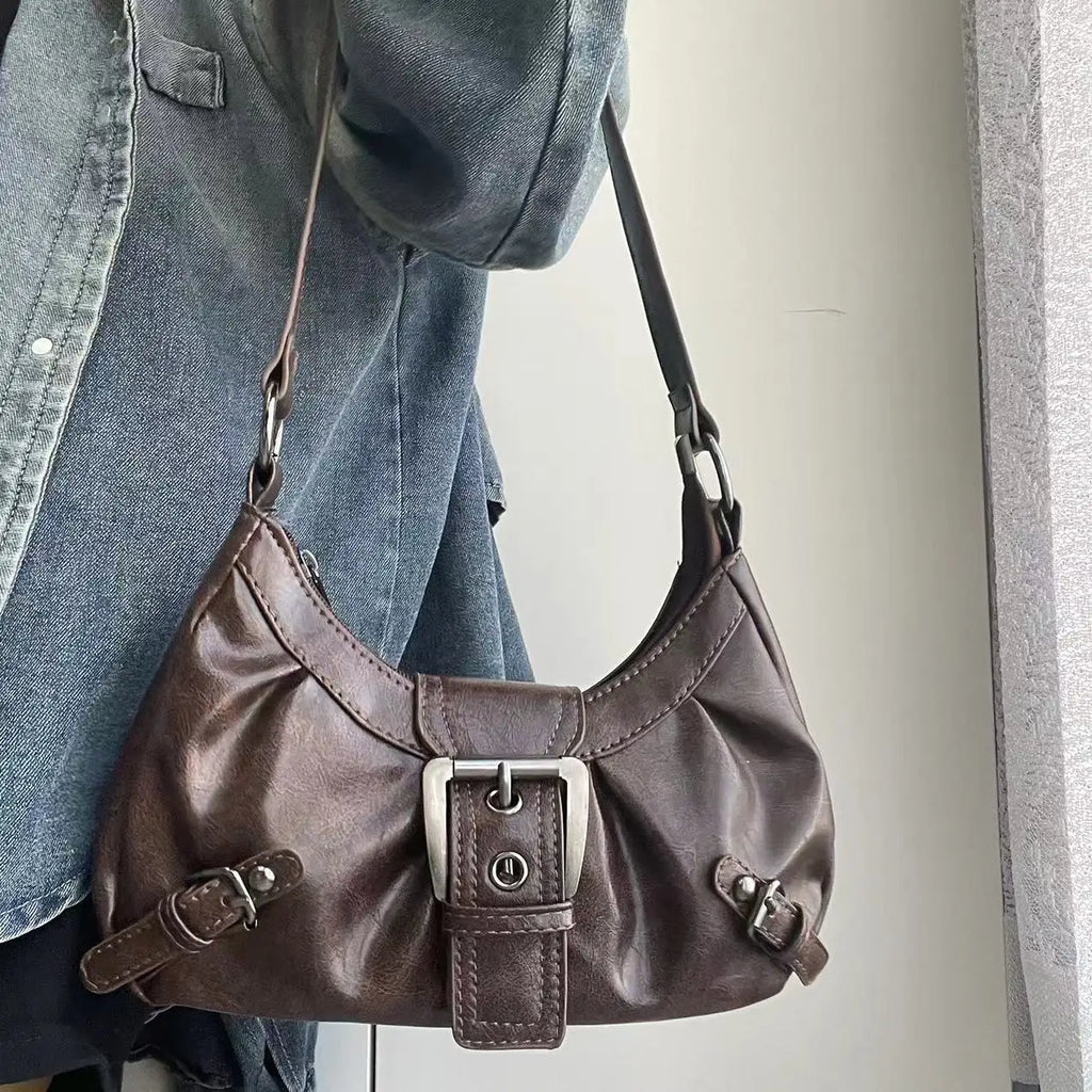 Sac à bandoulière en cuir vintage style Maillard rétro, petit sac tendance Y2K style Wasteland pour femme, collection Printemps 2026