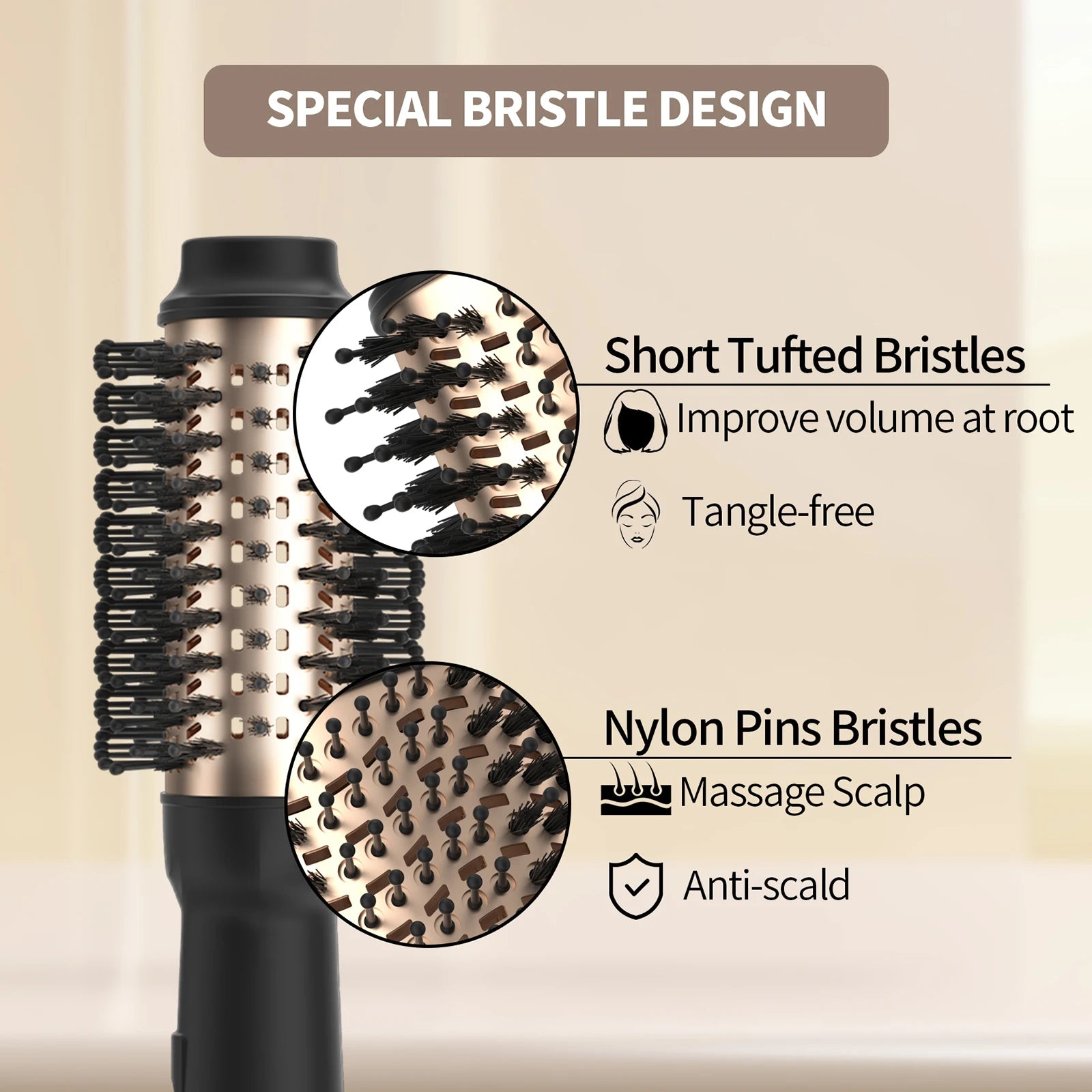Brosse soufflante 4-en-1 à air chaud avec technologie à ions négatifs – Lisseur, boucleur et brosse coiffante tout-en-un