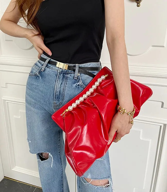Pochette de Soirée Élégante pour Femme avec Chaîne de Perles, Sac à Main Python, Pochette de Banquet, Sacs à Main pour Dames