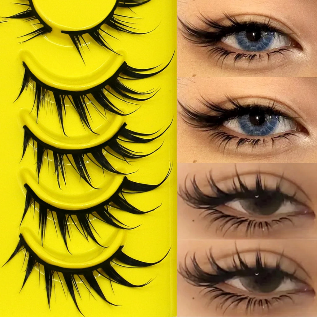 Lasvirey Cils œil de chat, style manga, faux cils 3D en vison, doux, croisés, fins, naturels, ailés, allongés, maquillage