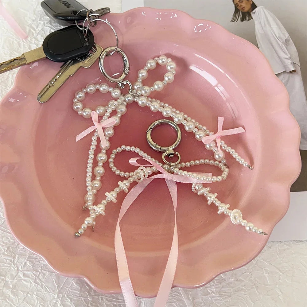 Nouveau Porte-clés Coréen Tendance 2026 avec Nœud Perlé et Pendentif Cœur, Style Y2K Esthétique Ins, Accessoire de Sac pour Fille