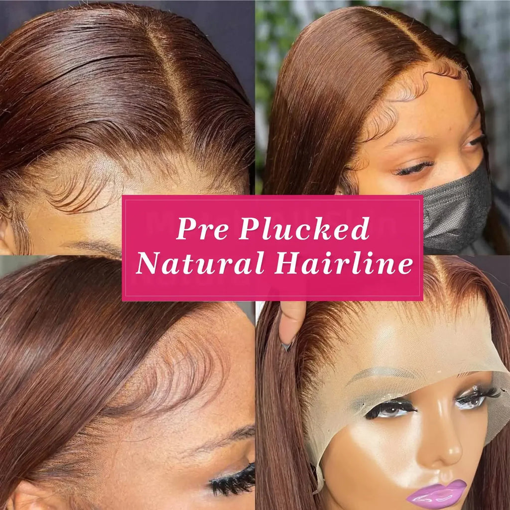 Mèches de cheveux humains raides couleur chocolat brun avec fermeture (closure) HD 4x4 ou frontal 13x4, extensions de tissage en cheveux 100 % bruts Remy.