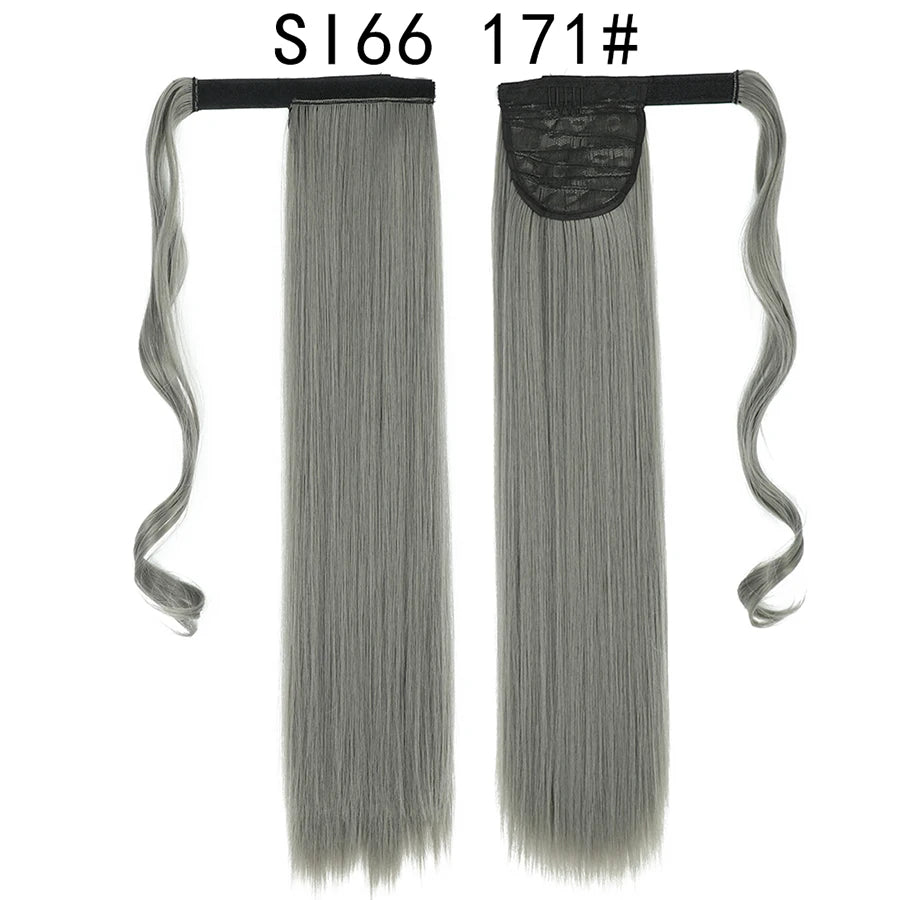 Queue de cheval synthétique longue et droite de 22 pouces, extension de cheveux à enrouler avec clip, résistante à la chaleur, postiche blond