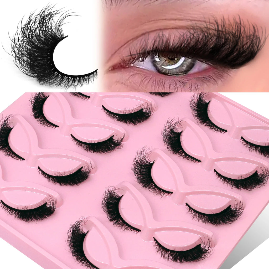 Cils GROINNEYA “Fluffy Cat” – Faux cils 3D effet vison (mink synthétique), doux, épais et volumineux. Cils complets avec effet vaporeux (wispy) et légèrement recourbé, pour un regard allongé type “œil de chat”.