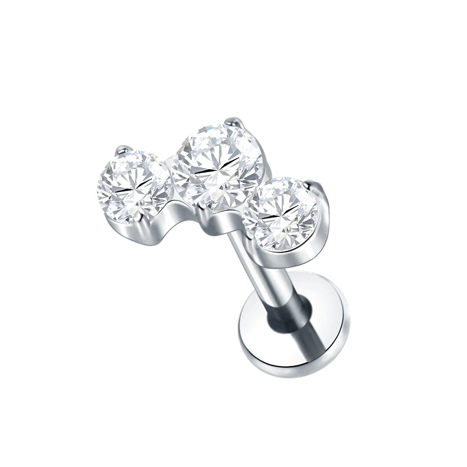 Boucle d'oreille en titane G23, Labret, Tragus, clou, filetage interne, anneaux à lèvres en Zircon, Cartilage Helix, Piercing, bijoux pour le corps, 16G, 1 pièce