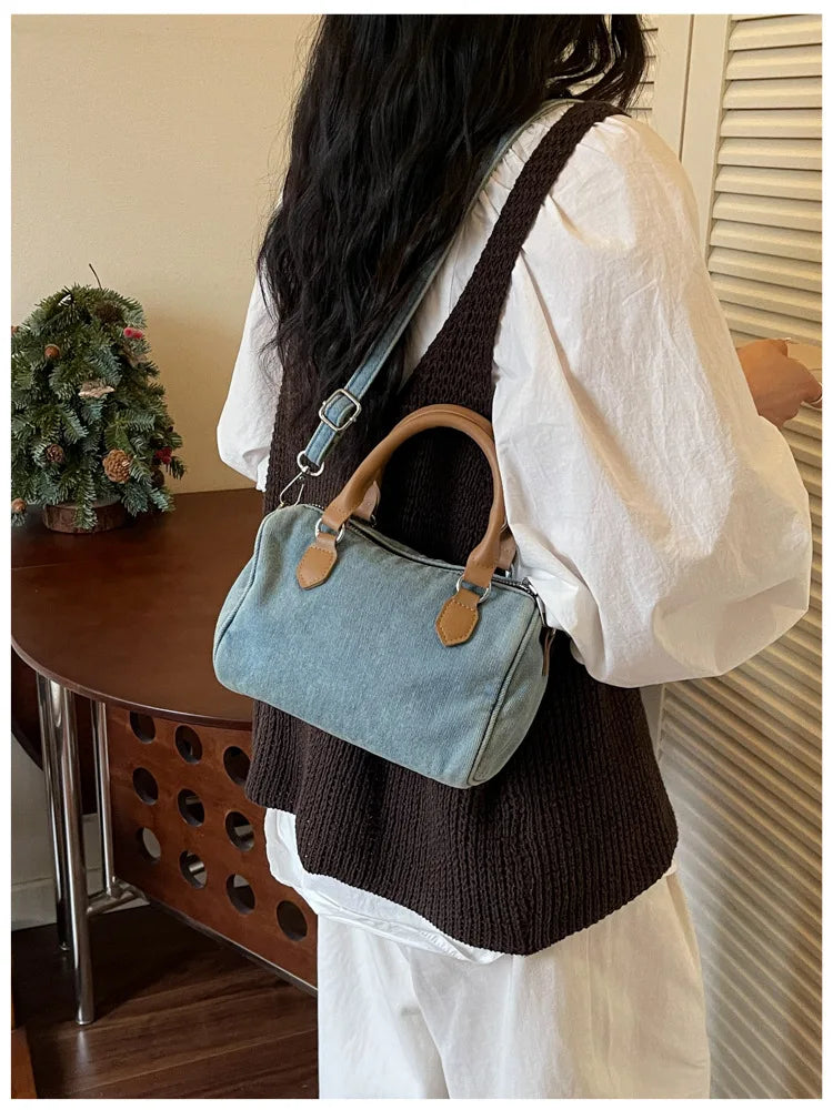 Sac bandoulière classique en jean délavé de haute qualité, sac à main décontracté à porter sous le bras, style coréen, sac de transport pour le quotidien