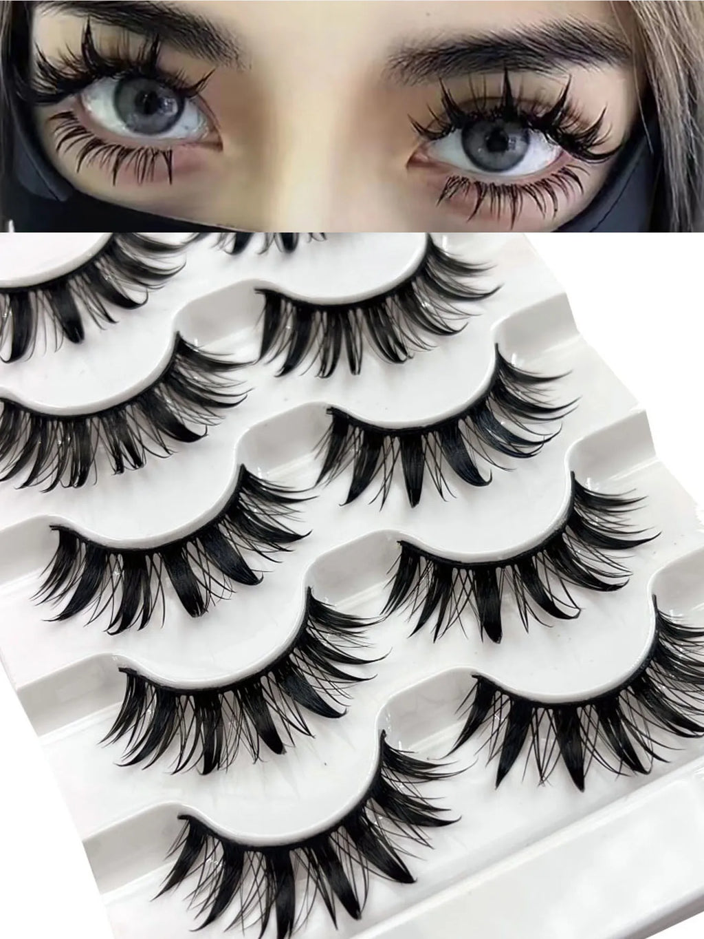5 paires de faux cils effet mouillé, faux cils légers style maquillage thaïlandais, cils 3D stéréoscopiques effet manga, boucles démoniaques et cils bouclés