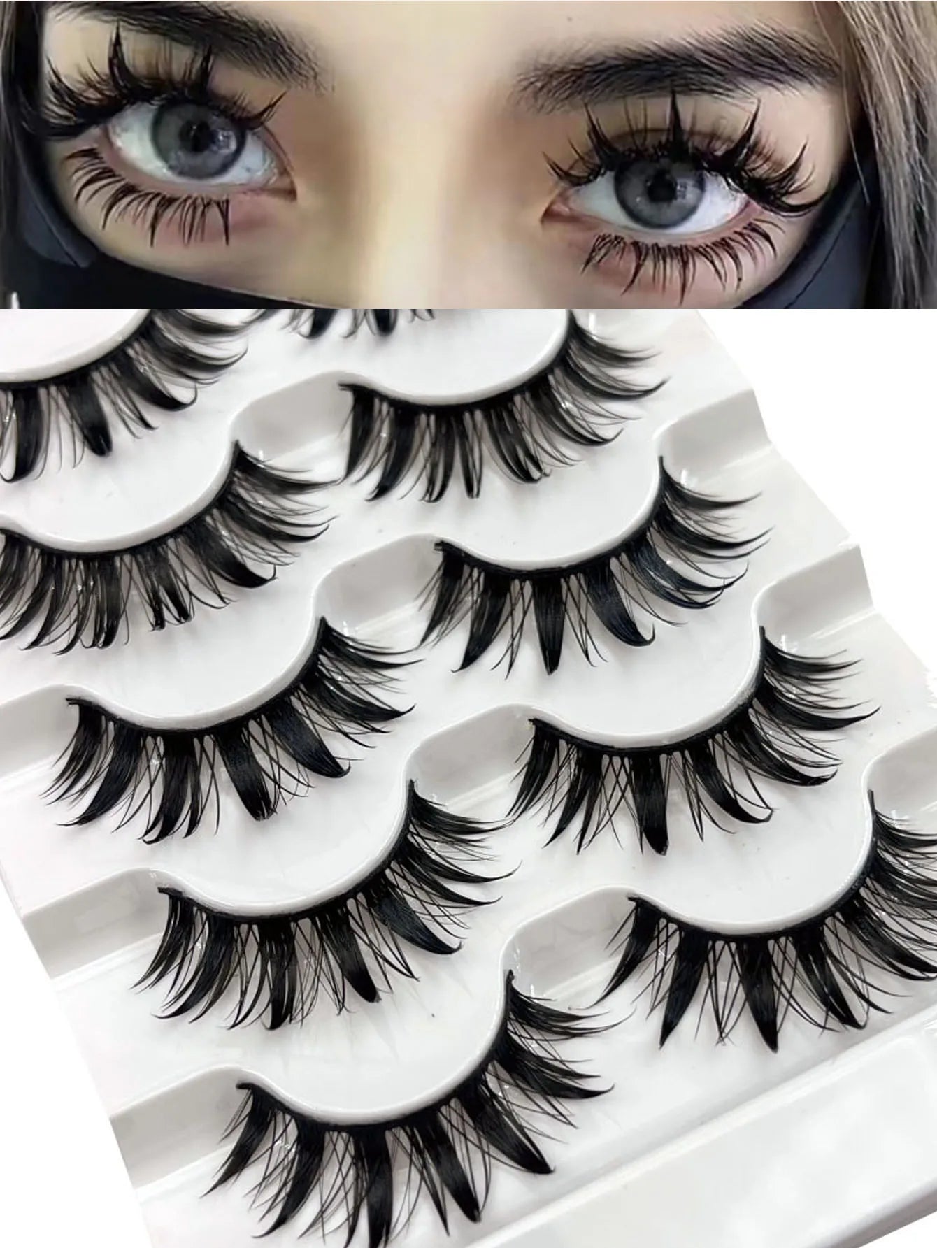 5 paires de faux cils effet mouillé, faux cils légers style maquillage thaïlandais, cils 3D stéréoscopiques effet manga, boucles démoniaques et cils bouclés