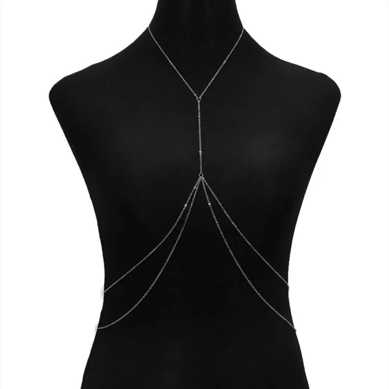 Chaîne de poitrine fine Double couche couleur or pour femmes, nouvelle chaîne Simple en métal brillant, chaîne de taille, Bikini, bijoux de corps, cadeaux