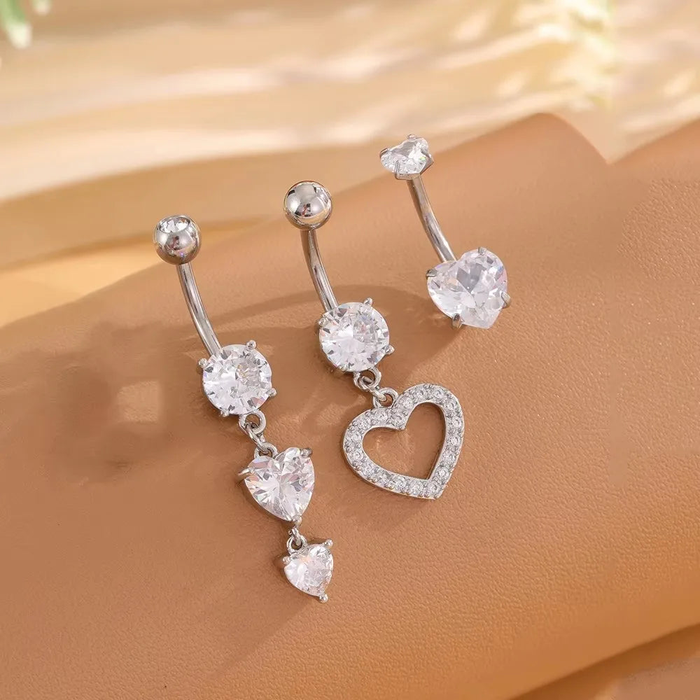 3-5 pièces ensembles de styles mixtes coeur fleur balancent nombril anneaux en acier inoxydable papillon incurvé Zircon ventre Piercing nombril anneau