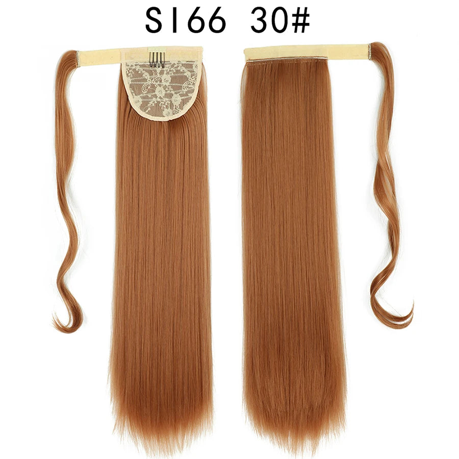 Queue de cheval synthétique longue et droite de 22 pouces, extension de cheveux à enrouler avec clip, résistante à la chaleur, postiche blond