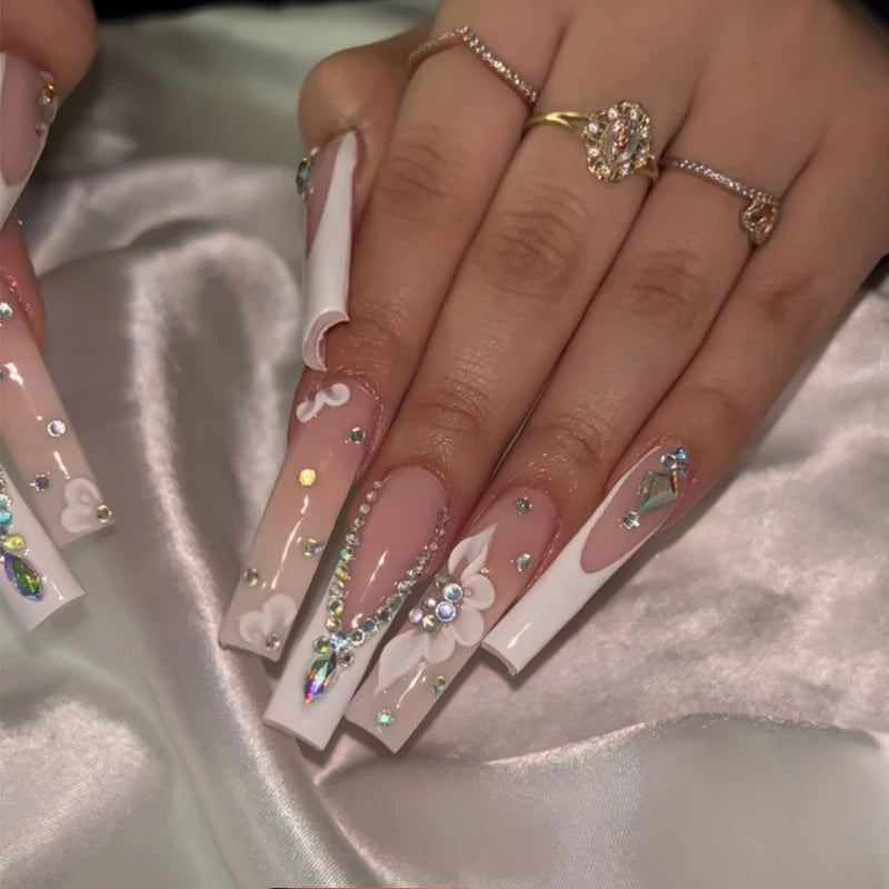 Faux Ongles Longs Bruns N64.Glitter Ballet Wearable, Design Français, Presse Complète sur Nail Ins, Nail Tips Art, 24Pcs