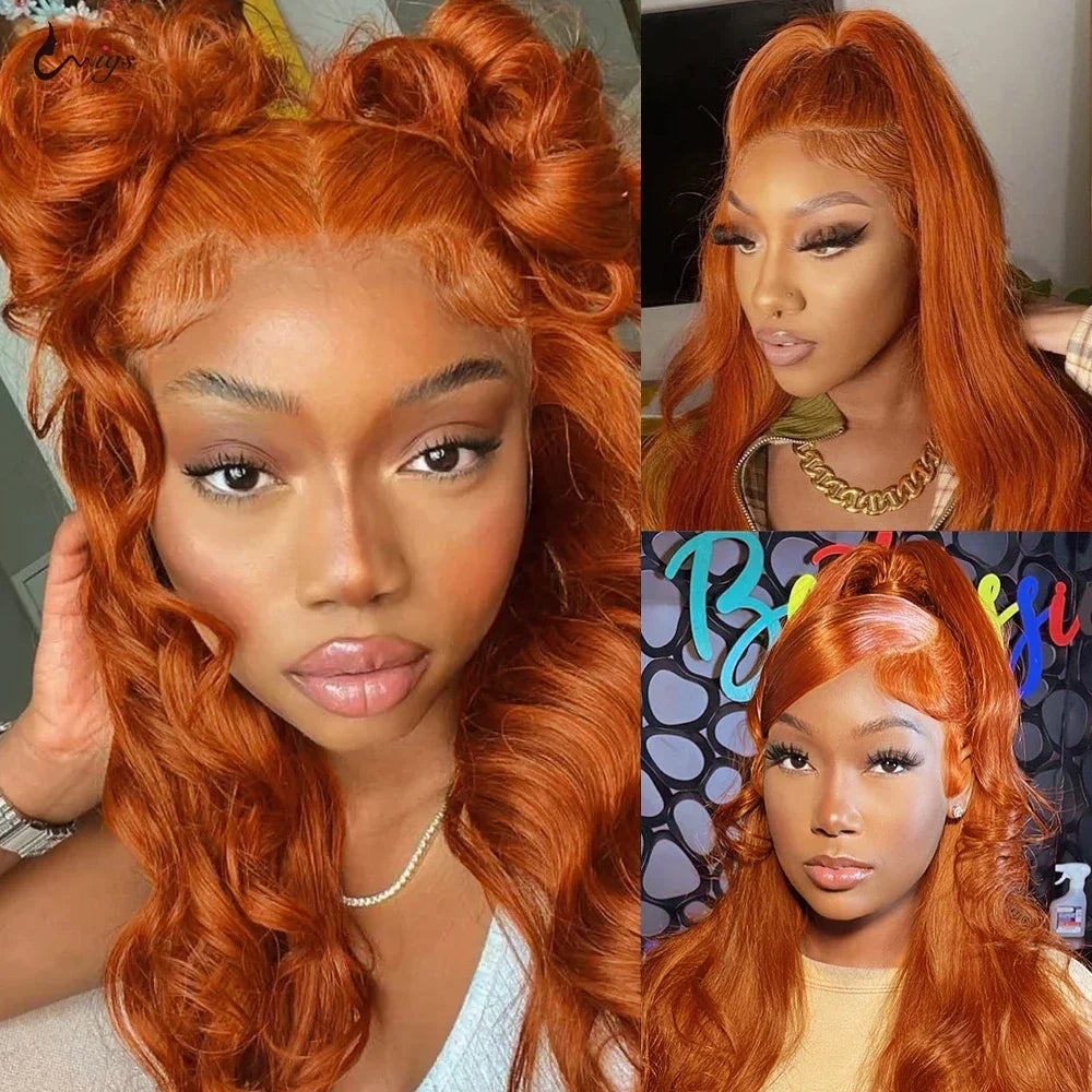 Perruque Lace Front HD 40 pouces 350Ginger Body Wave 13x4 13x6 en cheveux humains colorés pour femmes, pré-épilée, densité 250%