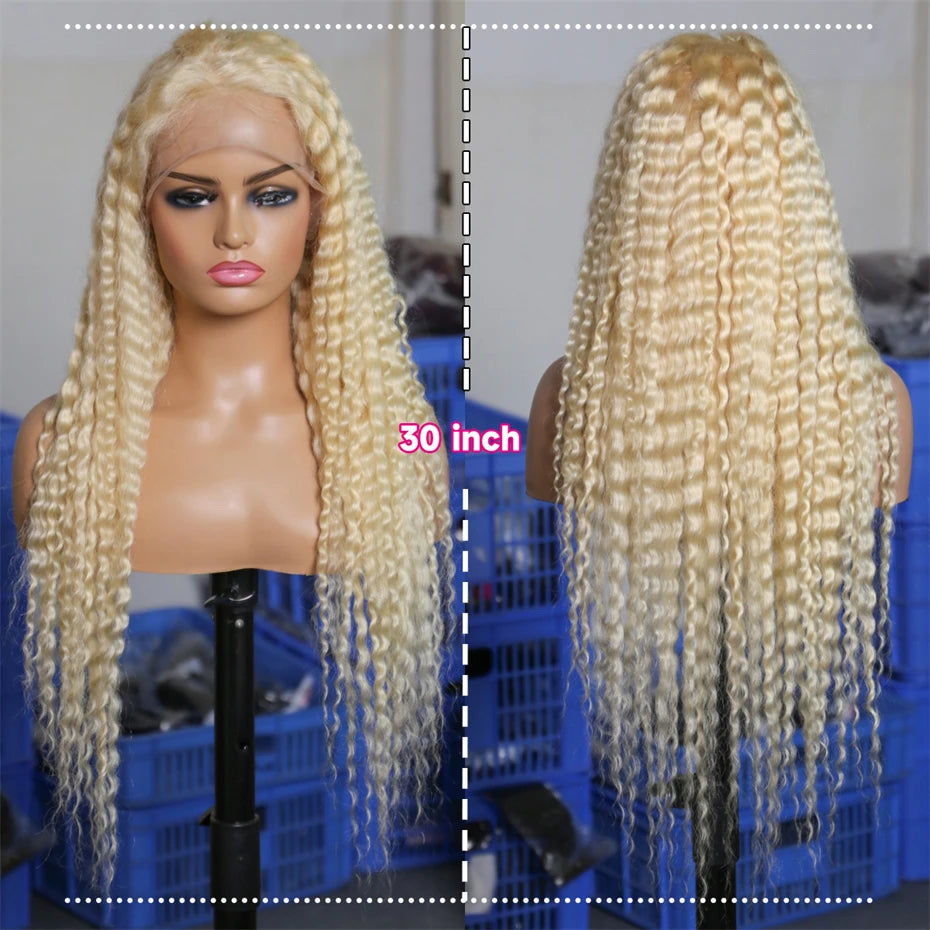 Perruque Deep Wave Blonde 613 en Cheveux Humains Brésiliens – Lace Frontale HD 13x6 ou 13x4 – Pré-épilée avec Ligne de Cheveux Naturelle – Disponible en 36 et 40 Pouces