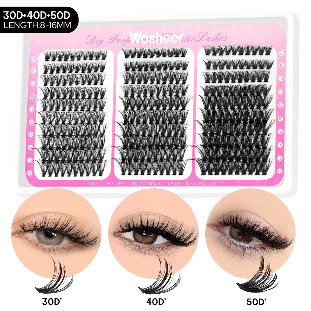 Kit de bouquets de faux cils – Extensions de cils individuelles en bouquets, effet volumineux et léger, plateau de tailles mixtes, avec colle et fixateur pour cils (Lash Bond & Seal) ainsi qu’une pince applicatrice incluse.