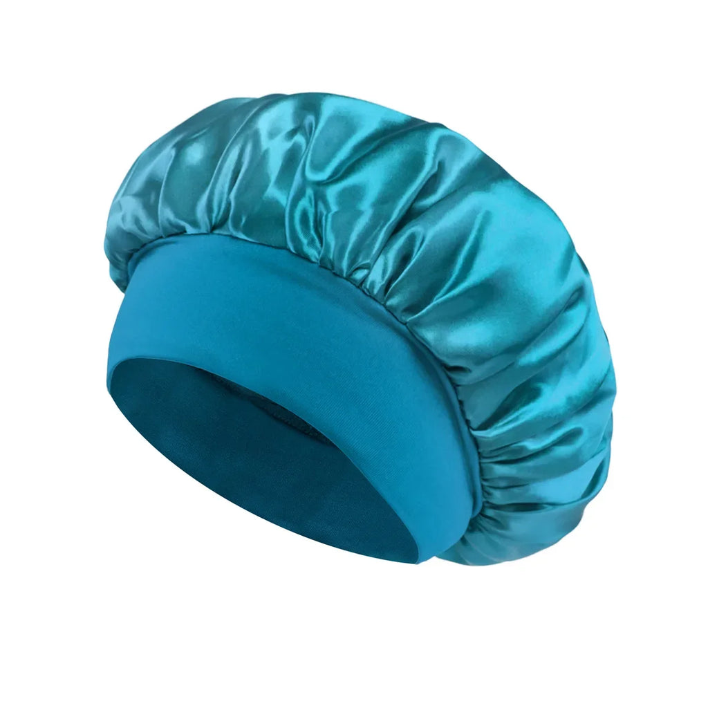 Bonnet en Satin pour femmes, pour dormir, soins capillaires, Bonnets en soie, solide, à larges bords, avec bande élastique souple