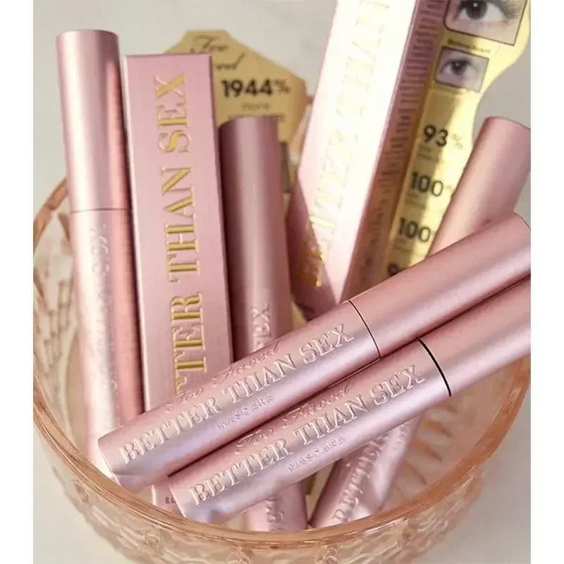 TooFaced BetterThanSex mascara imperméable à l'eau pour les grands yeux, maquillage lisse, nourrissant, résistant à la transpiration, touffu, long volume, rose, aluminium, 8ml