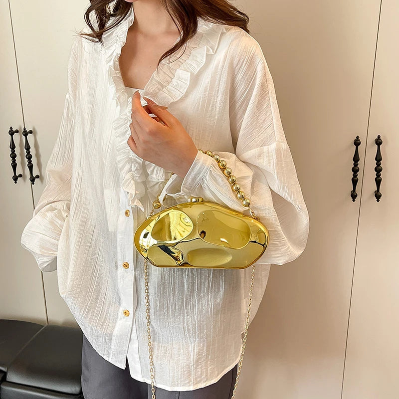 Sac à main en or pour femmes, pochettes à chaîne, mode géométrique, Mini bourse de soirée, boîte à bandoulière en acrylique de qualité, sacs à rouge à lèvres, 2025