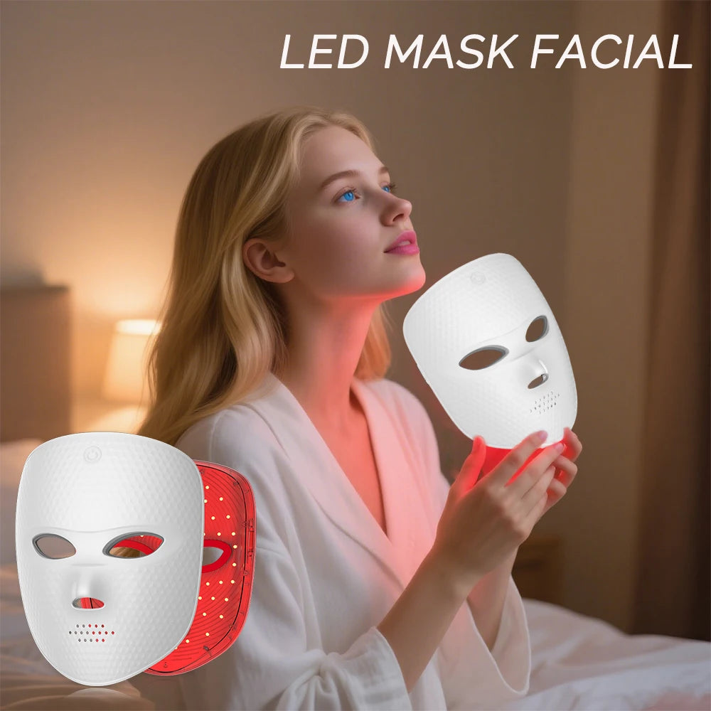 Masque facial LED7 couleurs de luminothérapie, utilisant la lumière rouge et d’autres couleurs pour aider à lutter contre les signes de l’âge, favoriser le rajeunissement de la peau et illuminer le teint. Appareil de beauté conçu pour amélioré l’apparence