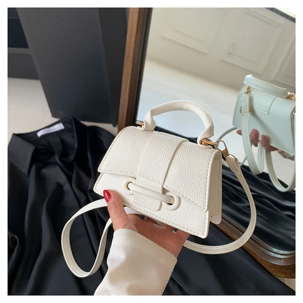 Sac en cuir PU de haute qualité, couleur unie, avec boucle, sac carré, sac bandoulière