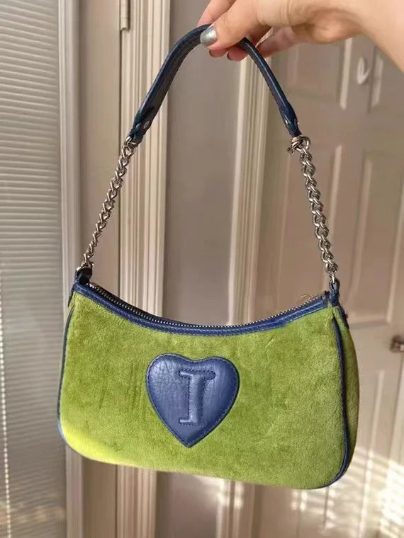 Sac vintage sous le bras, sac à main unique vert brodé, sac à bandoulière simple pour filles et femmes, sac baguette tendance, sac crossbody (porté en travers du corps).