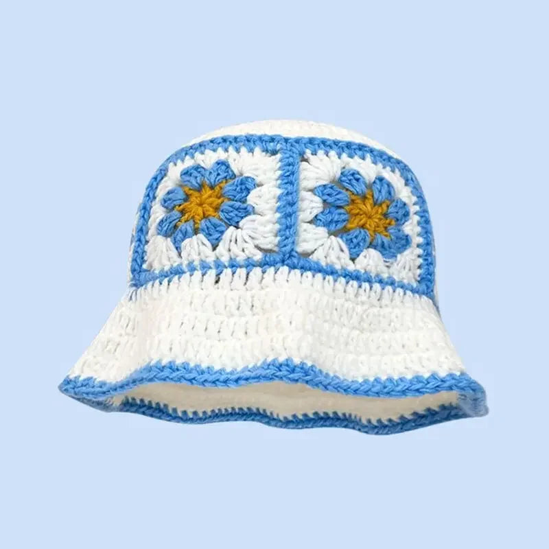 Chapeau seau coréen fait à la main au Crochet pour femmes, tissage tricoté, mode fleurs Y2k, bonnet de bassin, nouvelle collection automne hiver