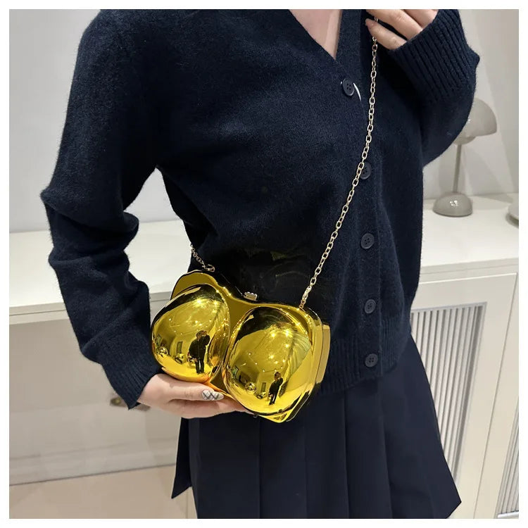 Sac en acrylique amusant pour femme, petit sac initié féminin, sac quebag argenté et doré