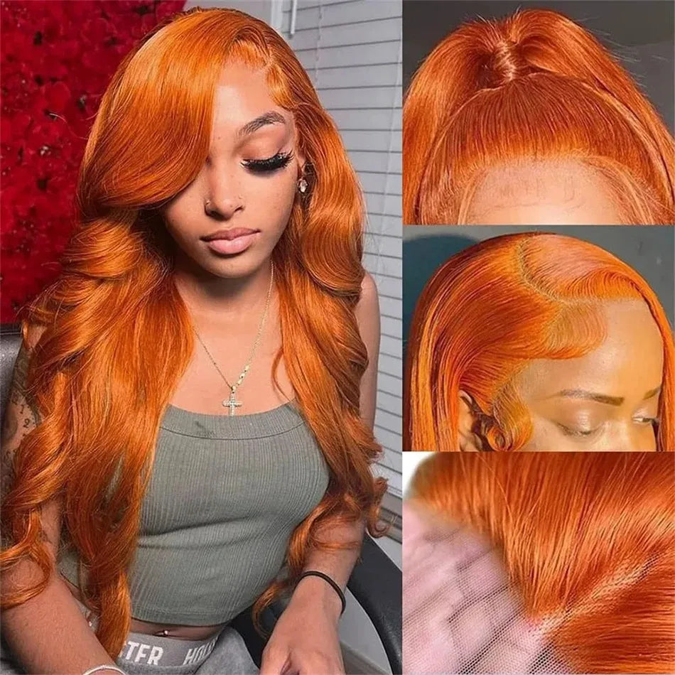 Perruque Lace Front HD 40 pouces 350Ginger Body Wave 13x4 13x6 en cheveux humains colorés pour femmes, pré-épilée, densité 250%