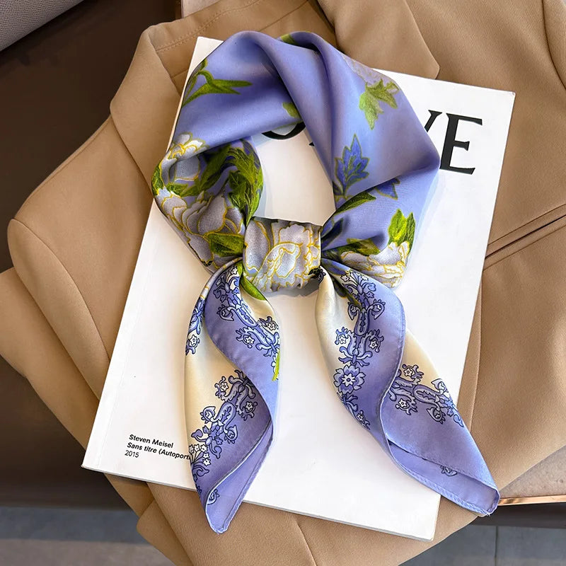 Écharpe Pashmina en soie imprimée pour femmes, châle carré, bandeau décoratif, Design de luxe, Bandana, nouvelle mode 70x70cm, 2026