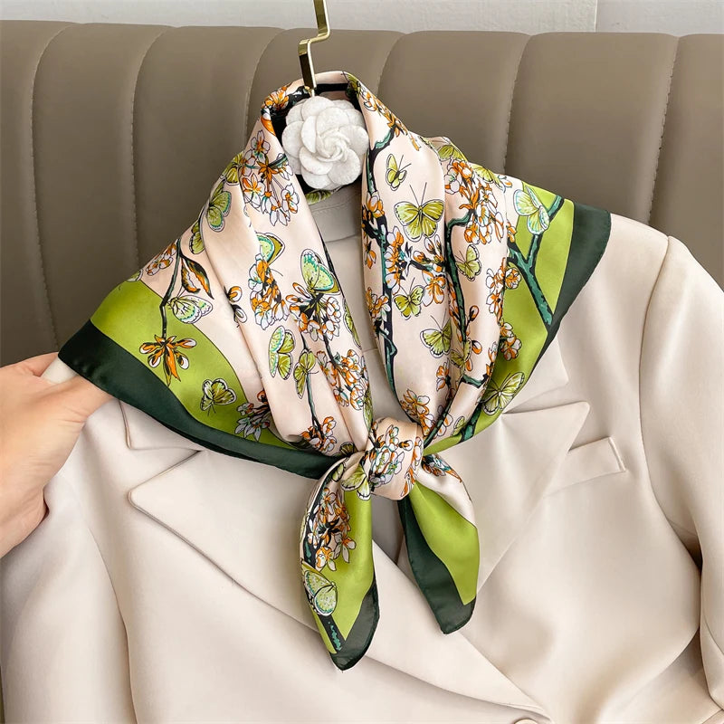 Écharpe Pashmina en soie imprimée pour femmes, châle carré, bandeau décoratif, Design de luxe, Bandana, nouvelle mode 70x70cm, 2026
