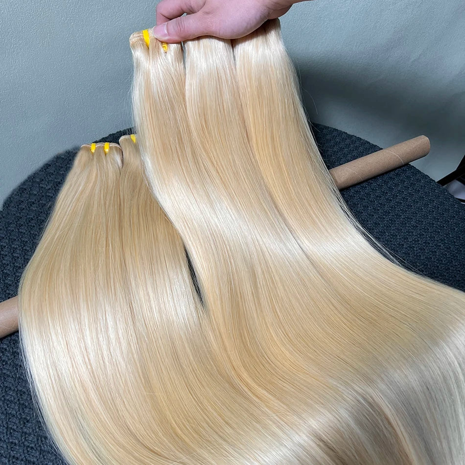 # 613 paquets de cheveux humains droits colorés blond 1/2/3/4 pièces Double trame 100% Extensions de tissage de cheveux humains vierges crus vietnamiens