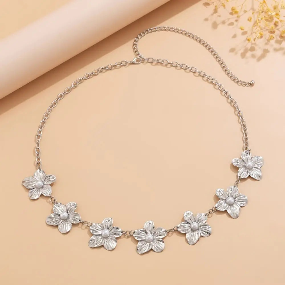 Chaîne de taille Punk pour femmes, réglable, pétale en métal, fleur, rétro, or/argent, ceinture