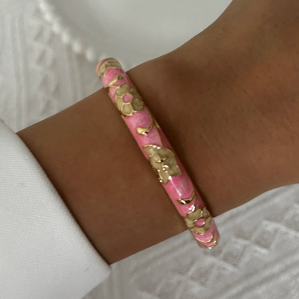 Bracelet élégant en émail goutte d'eau à texture florale pour femme, plaqué or rétro, avec zircon floral et motif œil porte-bonheur, bijou de fête