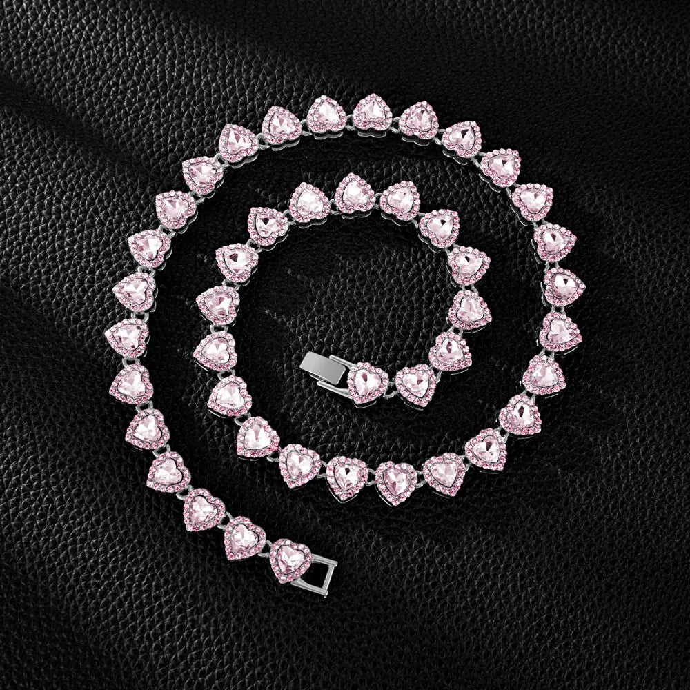 Yupsk 45CM/20CM coeur brillant strass Hip Hop Rock Tennis chaîne Bracelet collier pour femmes hommes à la mode ensemble de bijoux cadeau