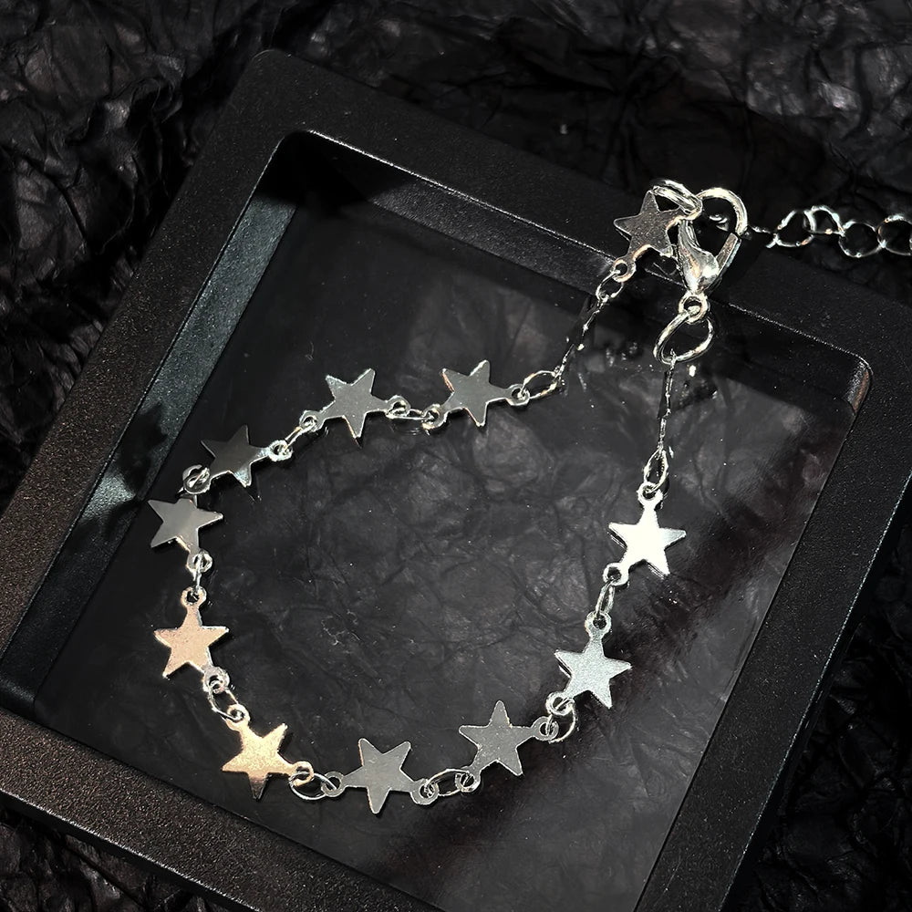 Lot de 2 bracelets Y2K mignons empilables en forme d'étoile, couleur argent, avec chaînes étoiles creuses et solides, pour femme, bijoux esthétique Coquette
