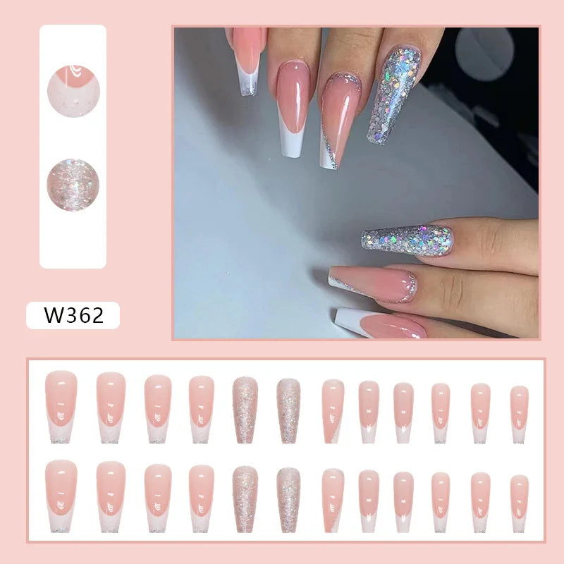 Faux Ongles Longs Bruns N64.Glitter Ballet Wearable, Design Français, Presse Complète sur Nail Ins, Nail Tips Art, 24Pcs
