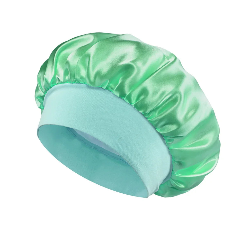 Bonnet en Satin pour femmes, pour dormir, soins capillaires, Bonnets en soie, solide, à larges bords, avec bande élastique souple