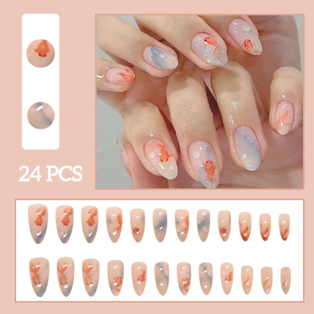 24 pièces de faux ongles à fleurs, style tendance, avec effet dégradé jaune et rose. Ongles portables à couverture complète, forme amande , à poser directement (Press-On Nails).