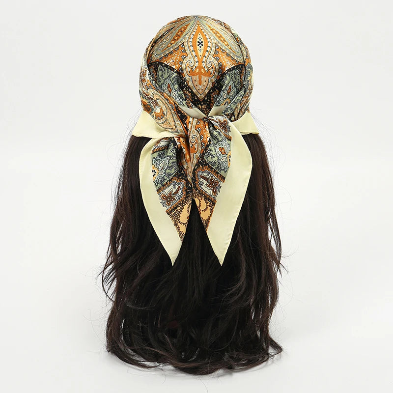 Foulard carré en soie pour femmes, nouveau Design de luxe, Style populaire, quatre saisons, protection solaire, foulard de plage, Hijab, 90x90CM